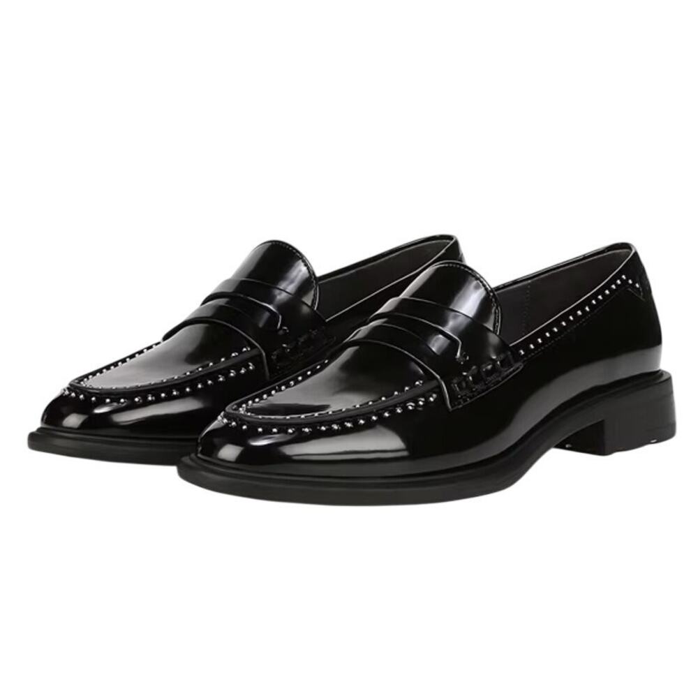 Franco Sarto Womens Eden Studded Loafers Size 8.5 M EU 39 Black Slip On NWOB